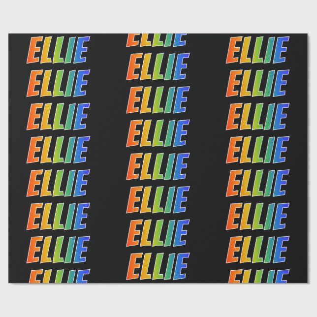 Papier Cadeau Rainbow Prénom "ELLIE"; Amusant et coloré (Plat)