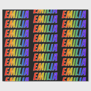 Papier Cadeau Rainbow prénom "EMILIA"; Amusant et coloré