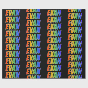 Papier Cadeau Rainbow Prénom "EVAN"; Amusant et coloré