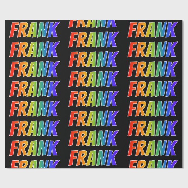 Papier Cadeau Rainbow Prénom "FRANK"; Amusant et coloré (Plat)