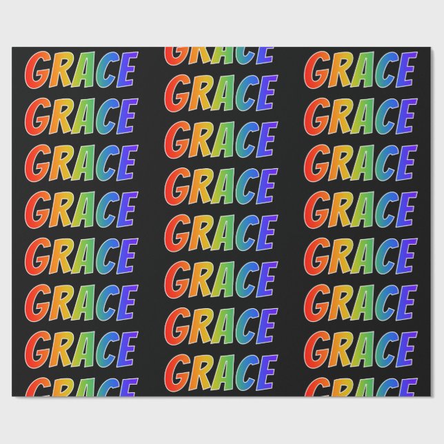 Papier Cadeau Rainbow Prénom "GRACE"; Amusant et coloré (Plat)
