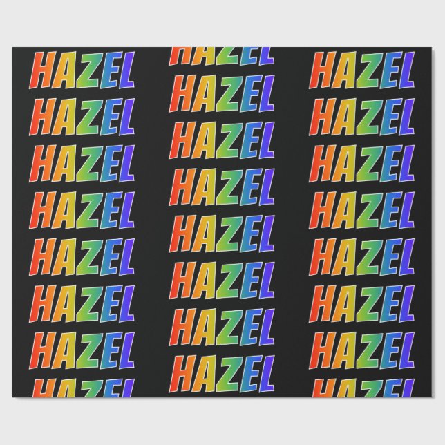 Papier Cadeau Rainbow prénom "HAZEL"; Amusant et coloré (Plat)
