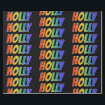 Papier Cadeau Rainbow prénom "HOLLY"; amusant et coloré<br><div class="desc">Ce papier d'emballage multicolore, amusant et dynamique présente le prénom commun "HOLLY" avec un spectre arc-en-ciel coloré comme motif de coloriage. Il dispose également d'un arrière - plan de couleur noire. Un papier d'emballage excitant comme celui-ci peut être amusant à utiliser lorsque vous donnez un cadeau à quelqu'un nommé Holly....</div>