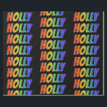 Papier Cadeau Rainbow prénom "HOLLY"; amusant et coloré<br><div class="desc">Ce papier d'emballage multicolore, amusant et dynamique présente le prénom commun "HOLLY" avec un spectre arc-en-ciel coloré comme motif de coloriage. Il dispose également d'un arrière - plan de couleur noire. Un papier d'emballage excitant comme celui-ci peut être amusant à utiliser lorsque vous donnez un cadeau à quelqu'un nommé Holly....</div>