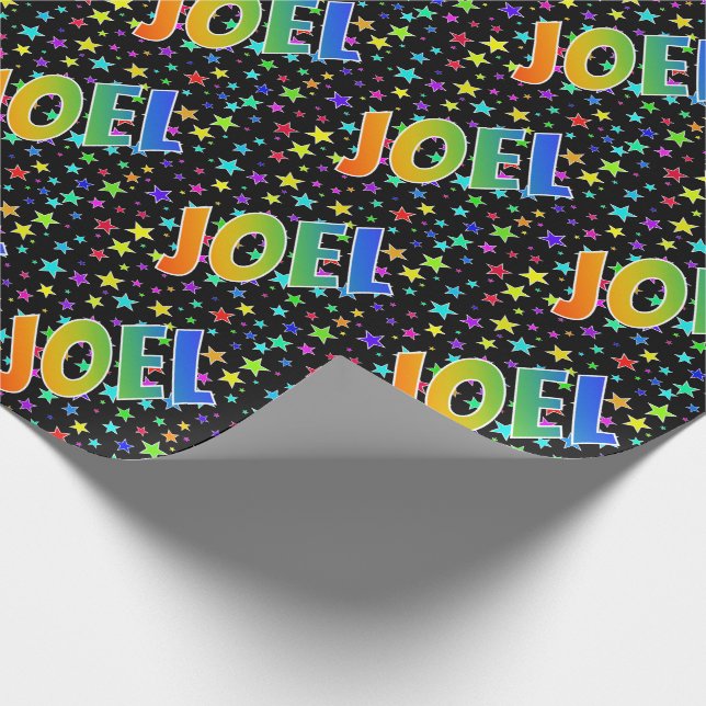 Papier Cadeau Rainbow Prénom "JOEL" + Stars (Coin)