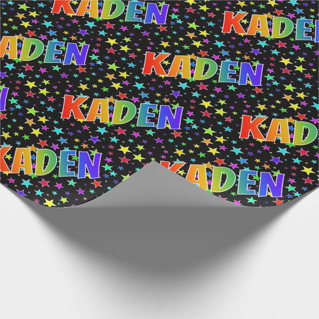 Papier Cadeau Rainbow Prénom "KADEN" + Stars (Coin)