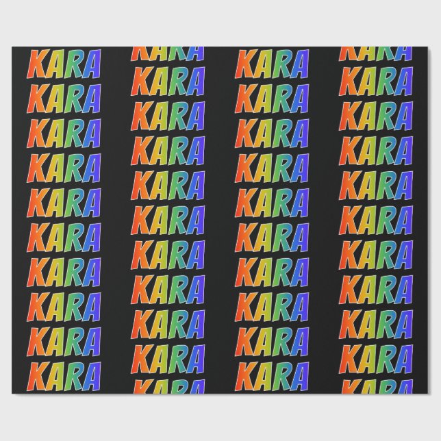 Papier Cadeau Rainbow Prénom "KARA"; Amusant et coloré (Plat)