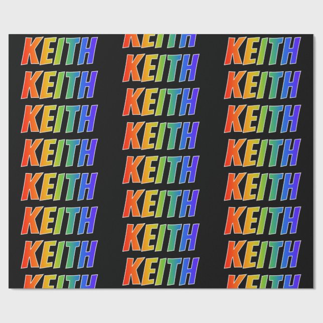 Papier Cadeau Rainbow prénom "KEITH"; amusant et coloré (Plat)
