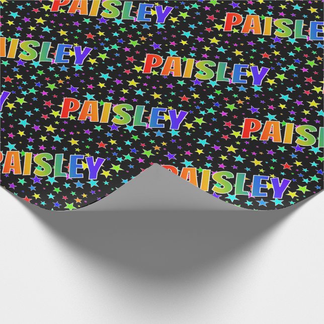 Papier Cadeau Rainbow Prénom "PAISLEY" + Stars (Coin)