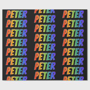Papier Cadeau Rainbow Prénom "PETER"; Amusant et coloré