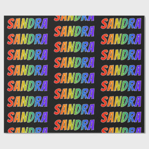 Papier Cadeau Rainbow Prénom "SANDRA"; Amusant et coloré