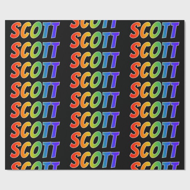 Papier Cadeau Rainbow prénom "SCOTT"; amusant et coloré (Plat)