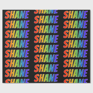 Papier Cadeau Rainbow prénom "SHANE"; Amusant et coloré