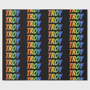 Papier Cadeau Rainbow prénom "TROY"; amusant et coloré