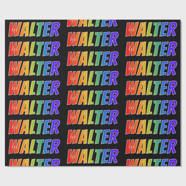 Papier Cadeau Rainbow Prénom "WALTER"; Amusant et coloré (Plat)