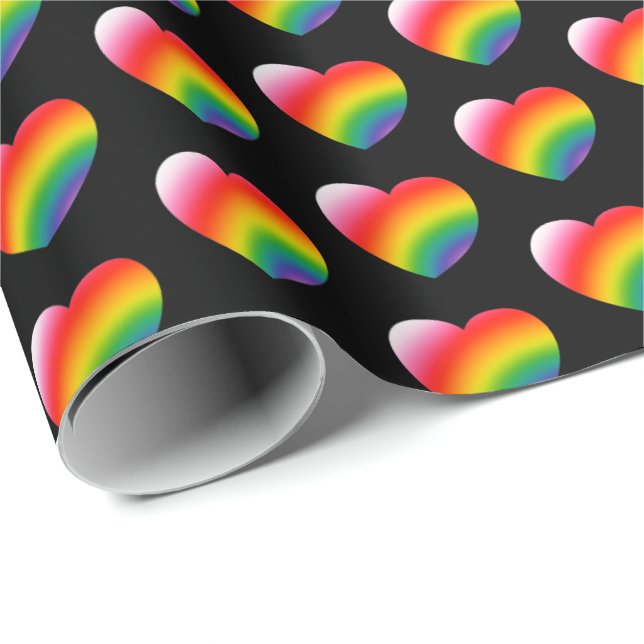 Papier Cadeau Rainbow Pride Gradient Hearts Motif (Coin rond)
