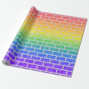 Papier Cadeau Rainbow Spectrum Pixelated 8 bits Look Brick Wall