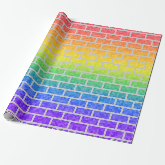 Papier Cadeau Rainbow Spectrum Pixelated 8 bits Look Brick Wall (Déroulé)
