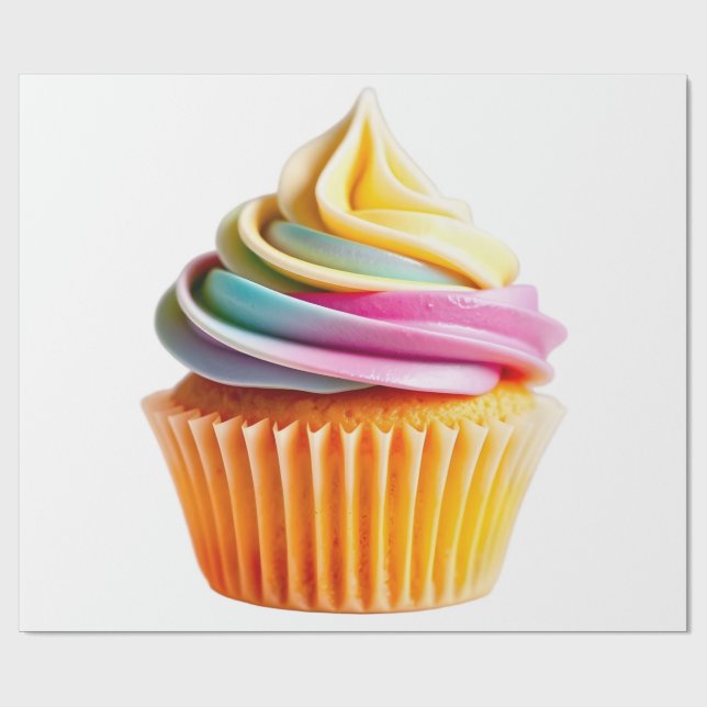 Papier Cadeau Rainbow Swirl Cupcake with Colorful Wrapper (Plat)