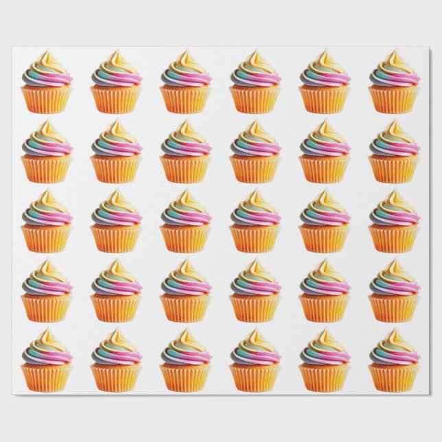 Papier Cadeau Rainbow Swirl Cupcake with Colorful Wrapper (Plat)
