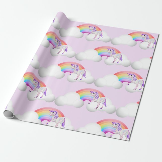 Papier Cadeau Rainbow Unicorn Magique violet mou (Déroulé)