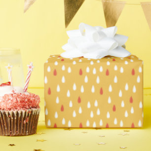 Papier Cadeau Rainy Day Gold Jaune Blanc Rouge Motif Raindrops
