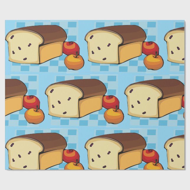 Papier Cadeau Raisin Bread Loaf and Red Apples (Plat)
