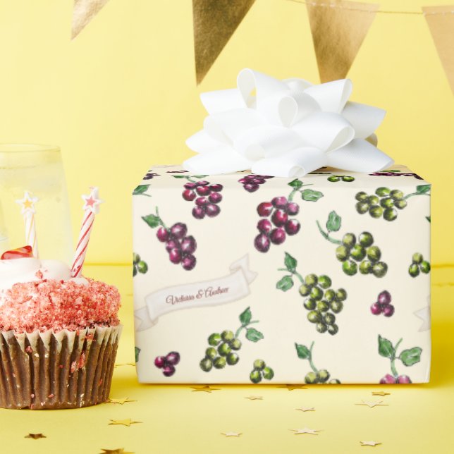 Papier Cadeau Raisin de vigne élégant personnalisé Aquarelle uni (Fête d'anniversaire)