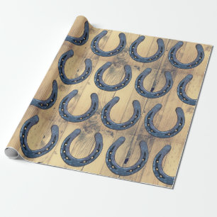 Papier Cadeau Ranch Rustic Horse Horseshoes & Barn Wood Planks