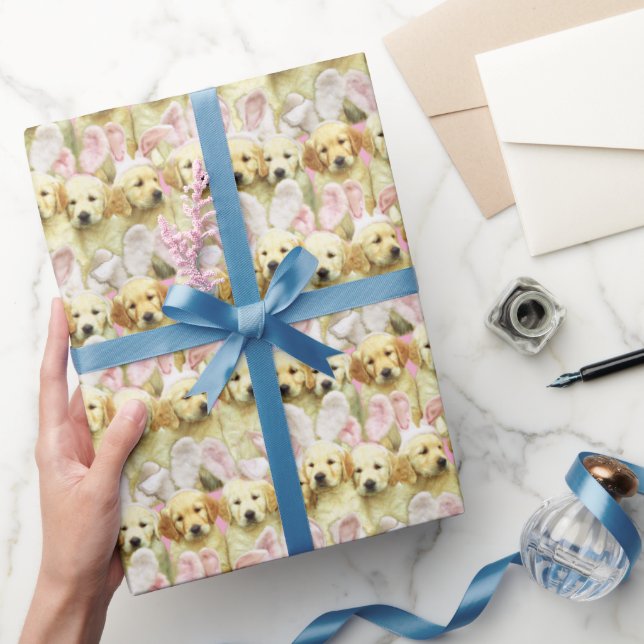Papier Cadeau Rangée de lapins chiots (Cadeaux)