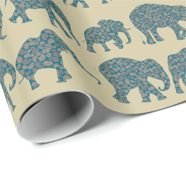 Papier Cadeau Rangées des éléphants de Paisley sur Giftwrap (Coin rond)