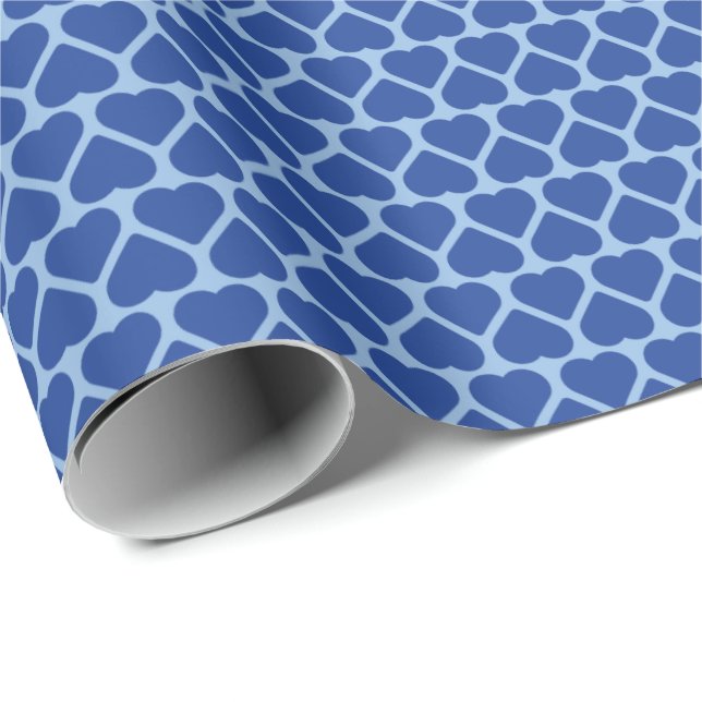 Papier Cadeau Rangées simples de petits cœurs bleu foncé sur fon (Coin rond)