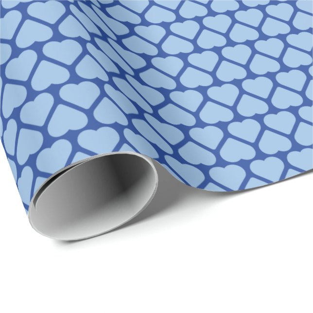 Papier Cadeau Rangées simples de petits cœurs bleus pâles sur fo (Coin rond)