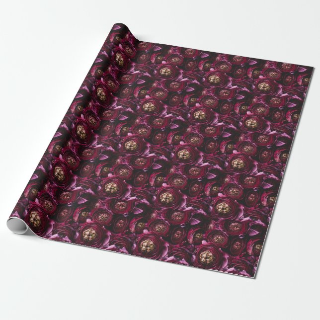 Papier Cadeau Ranunculus pourpre foncé, Gros Plan. (Déroulé)