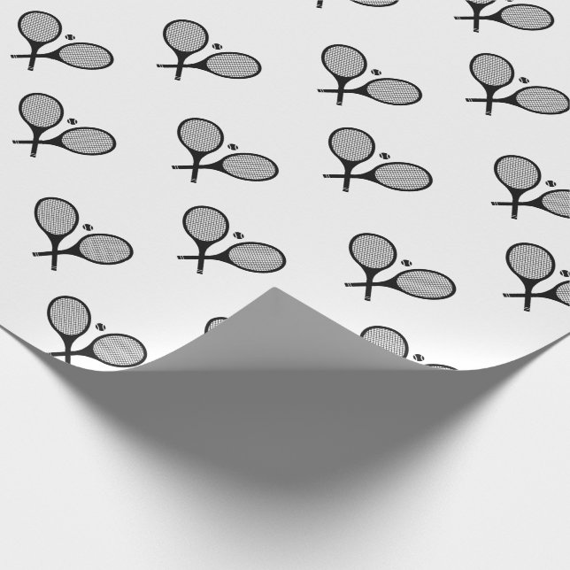 Papier Cadeau Raquettes de tennis minimalistes noir & blanc élég (Coin)