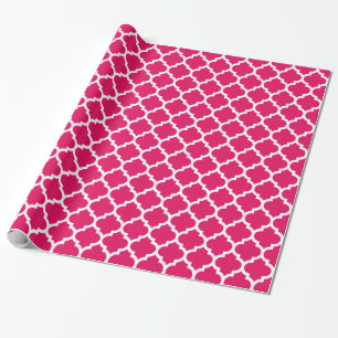 Papier Cadeau Raspberry White Moroccan Quatrefoil Pattern #5