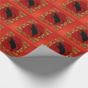Papier Cadeau Rat noir chinois Zodiac animal rouge et or