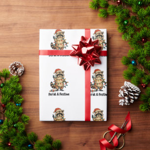 Papier Cadeau Raton laveur sauvage et festif Noël Lumières de No