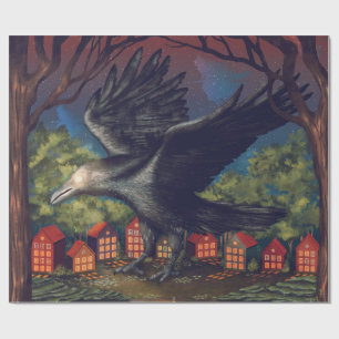 Papier Cadeau Raven Moonlight sorcières Halloween Nuit