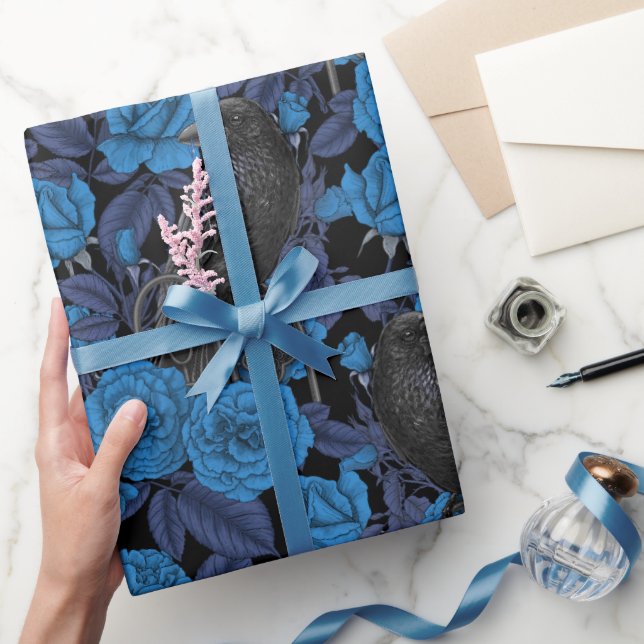 Papier Cadeau Ravins et roses bleus (Cadeaux)