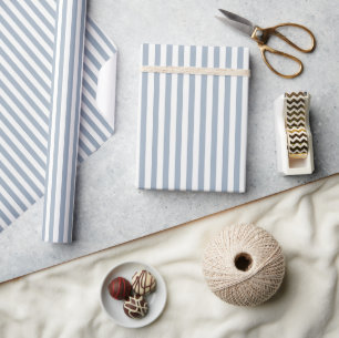 Papier Cadeau Rayé Bohème Minimaliste Côtier Bleu Blanc
