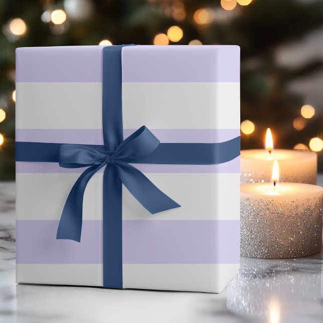 Papier Cadeau Rayé horizontal large bleu lavande et blanc (Créateur téléchargé)