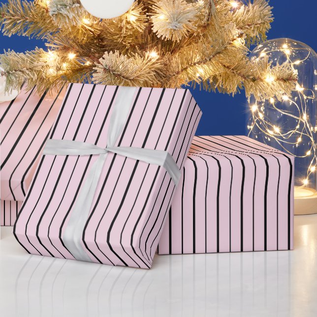 Papier cadeau rayé rose et noir (Vacances)