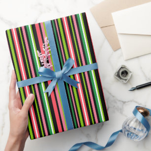 Papier Cadeau Rayé rose et vert