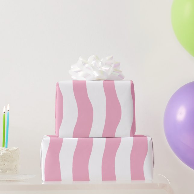 Papier Cadeau Raye rose tendance à rayures ondulées (Cadeaux de fête)