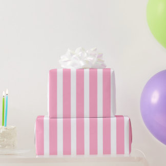 Papier cadeau rayé vertical rose et blanc