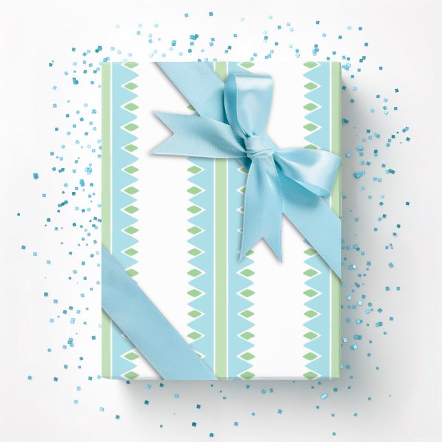 Papier Cadeau Rayure à dentelure verte et aqua (Créateur téléchargé)