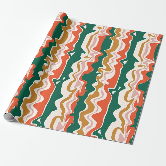 Papier Cadeau Rayure Abstraite Ondulée Festive Rétro (Déroulé)