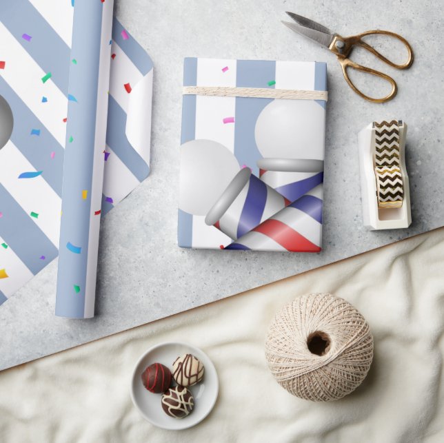Papier Cadeau Rayure Bleue et Blanche Mat à Barbe (Artisanat)