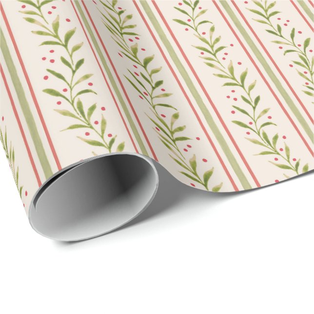 Papier Cadeau Rayure botanique peinte (Coin rond)